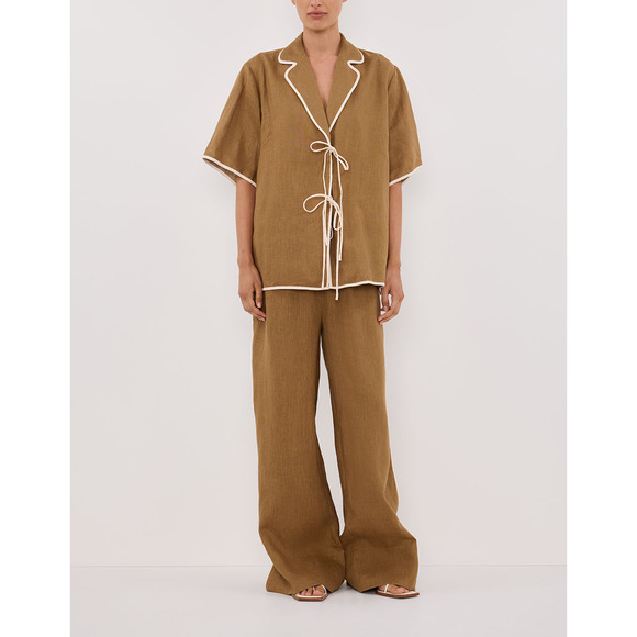 Dissh Tan Linen Shirt Size 6 - Picture 1 of 4